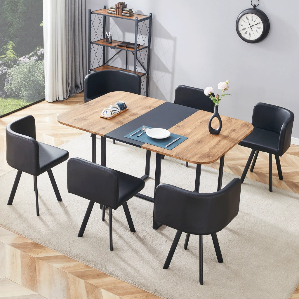 Tavolo da pranzo allungabile con sedie contenibili per 4 6 persone in MDF e metallo nero e effetto legno