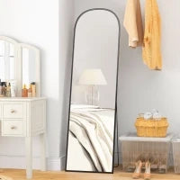 Specchio da Terra e Parete Moderno in Lega di Alluminio con Supporto Pieghevole, 50x170 cm, Nero