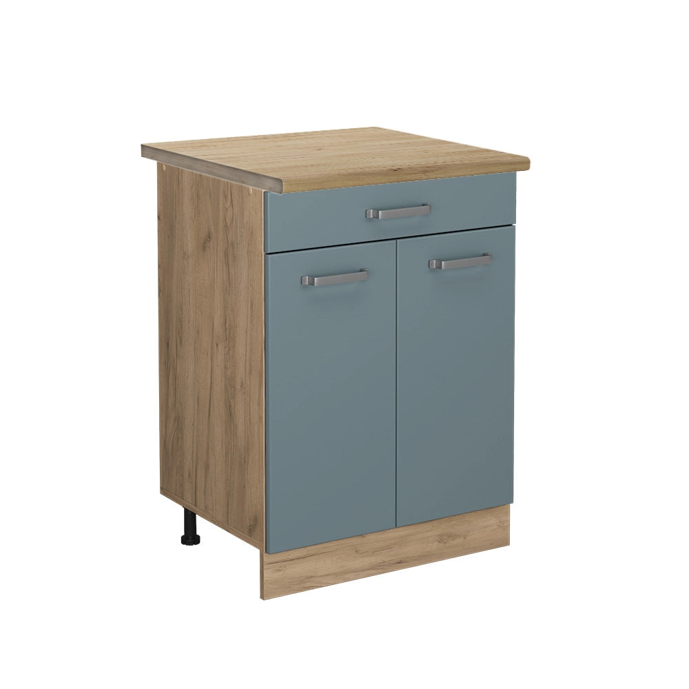 Vicco Mobiletto base per cucina Grigio-blu 60 cm con cassetto, PL Rovere