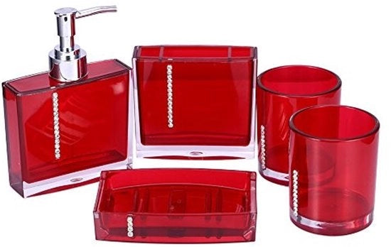 Set accessori per la camera da bagno - 5 pezzi - Progettato in stile lussuoso - Acrilico - Accessori per la camera da bagno per uso domestico e hotel - Ideale per ogni camera da bagno