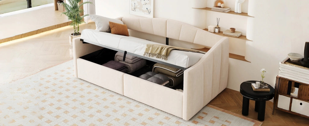 Letto imbottito 90x200 - Xylo - Idraulico, beige