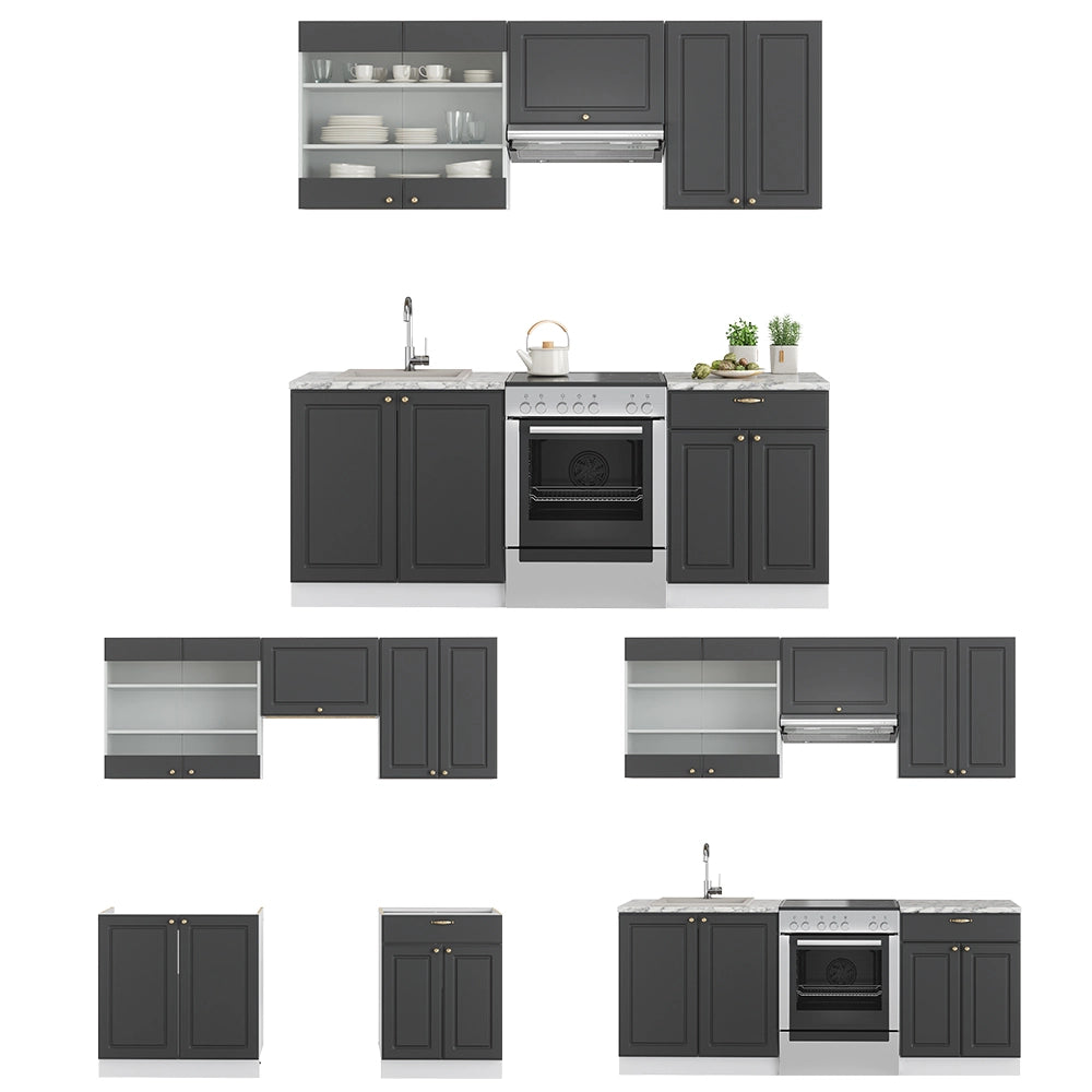Cucina componibile Fame-Line Antracite-oro/Bianco 200 cm, PL Antracite Vicco
