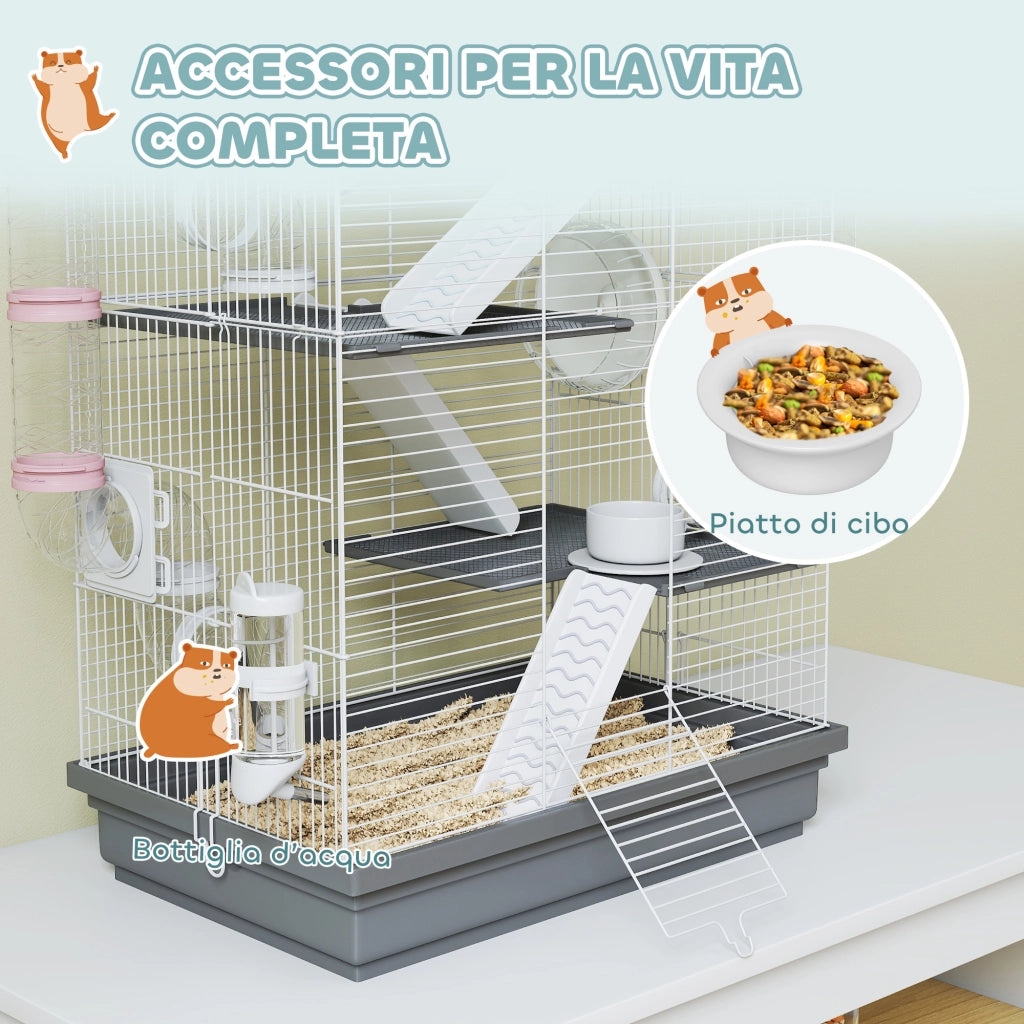 Casetta per Criceti a 4 Livelli con Tubi e Accessori ¨C zephmum ¨C 47x30x70 cm Grigio