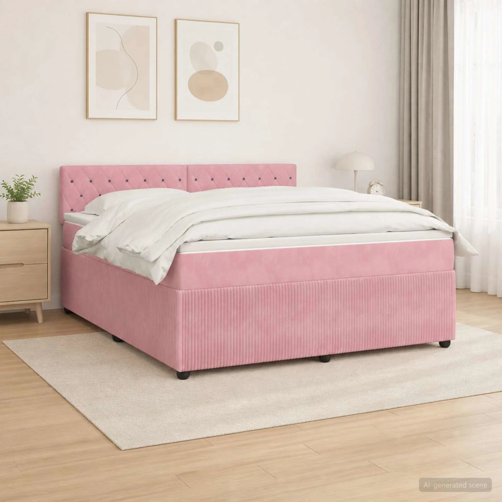 Letto box spring con materasso Rosa 140 x 200 cm Velluto 3453154