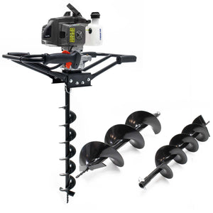 Mototrivella a benzina, motore a 2 tempi di 3 CV e punte elicoidali Ø100mm, 150mm e 200mm, uso 2 persone