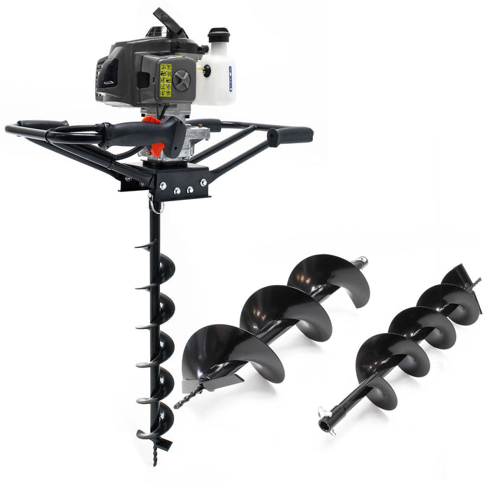 Mototrivella a benzina, motore a 2 tempi di 3 CV e punte elicoidali Ø100mm, 150mm e 200mm, uso 2 persone