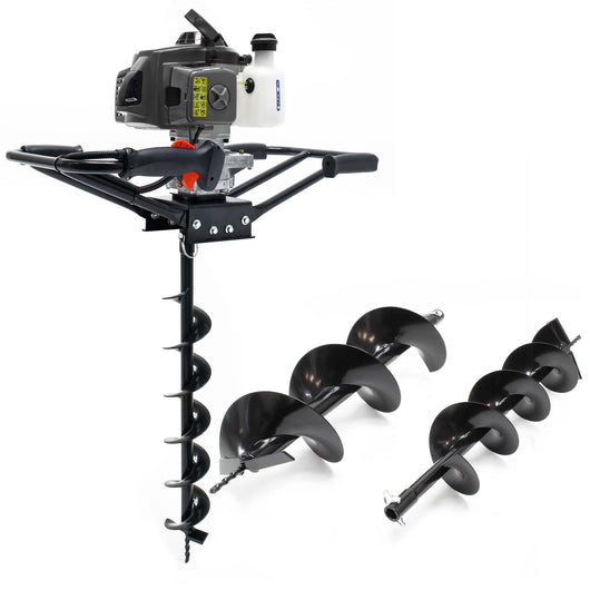 Mototrivella a benzina, motore a 2 tempi di 3 CV e punte elicoidali Ø100mm, 150mm e 200mm, uso 2 persone