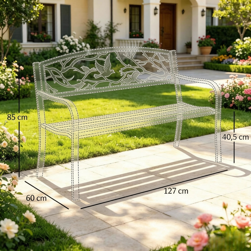 PANCA da giardino 127x60x85 cm metallo nero con braccioli