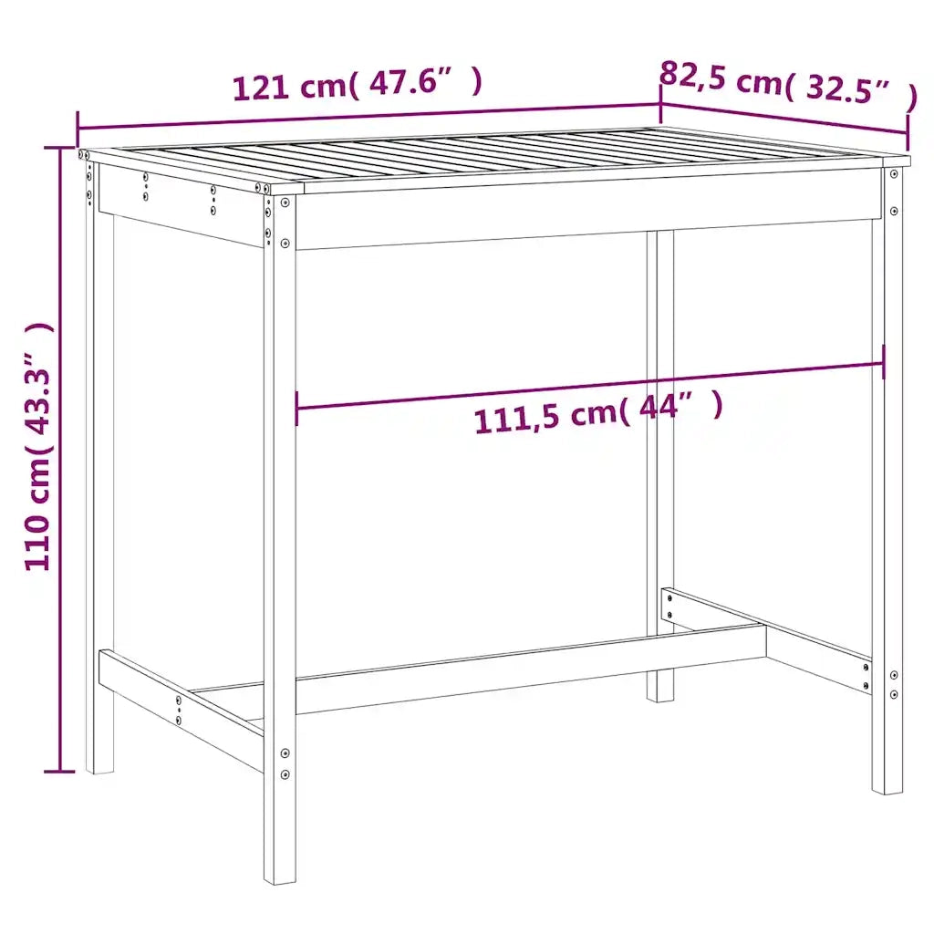 Tavolo da Giardino Bianco 121x82,5x110cm Legno Massello di Pino 824089