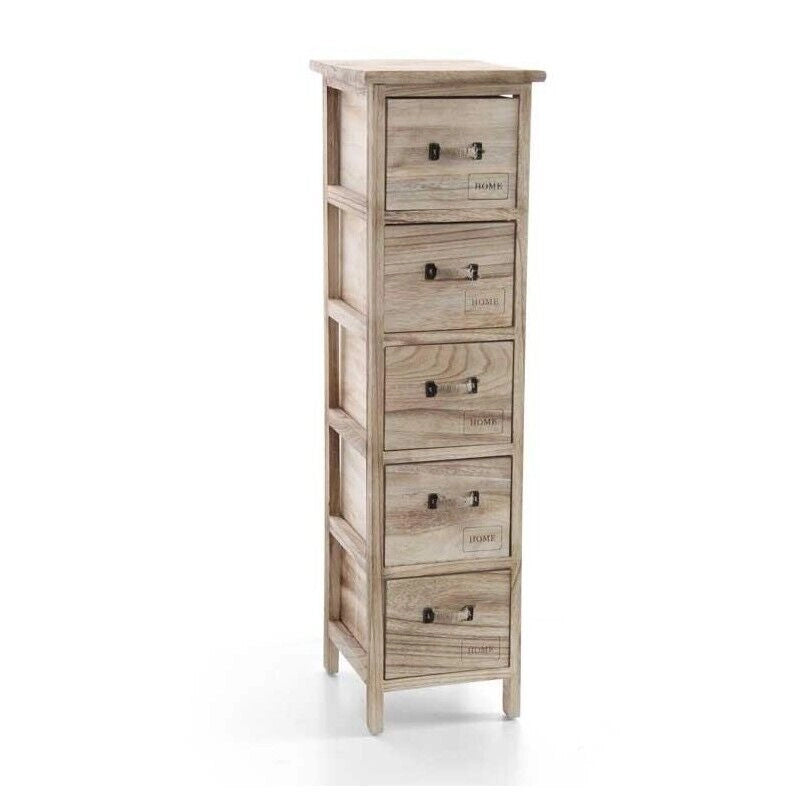 HOME CASSETTIERA SLIM IN LEGNO DECORATA A 5 CASSETTI 26 X 32 XH98 CM NATURAL