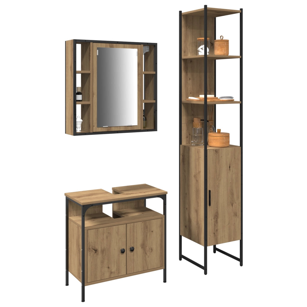 Set di Tavolo da Trucco a 3 Pezzi in Legno di Rovere Smoked