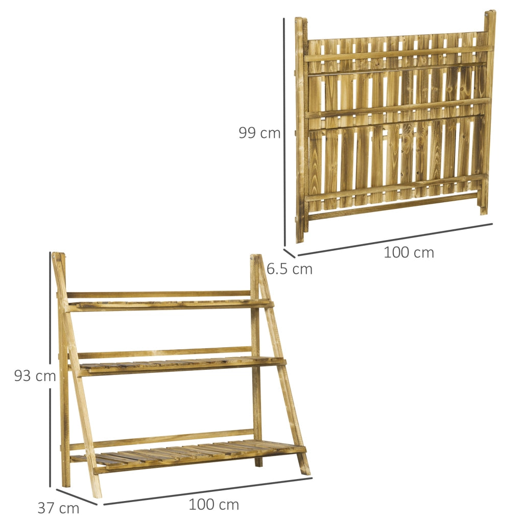 Portapiante Pieghevole Portavasi in Legno di Abete con 3 Livelli Scaffale da Esterno per Piante Portafiori 100x37x93cm