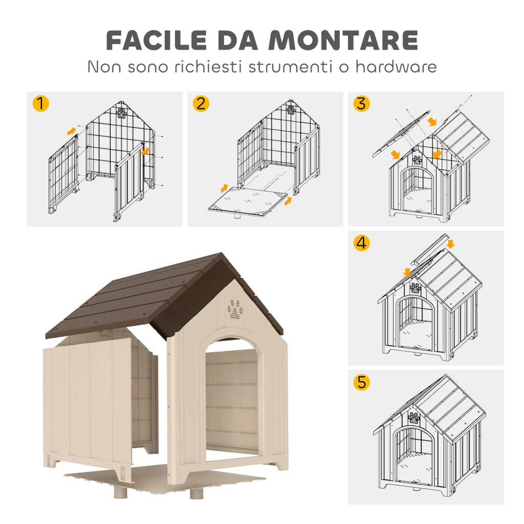 Cuccia per Cani Rialzata con Tetto ¨C Minimal ¨C PP, 102x94x103 cm, Beige e Marrone Scuro