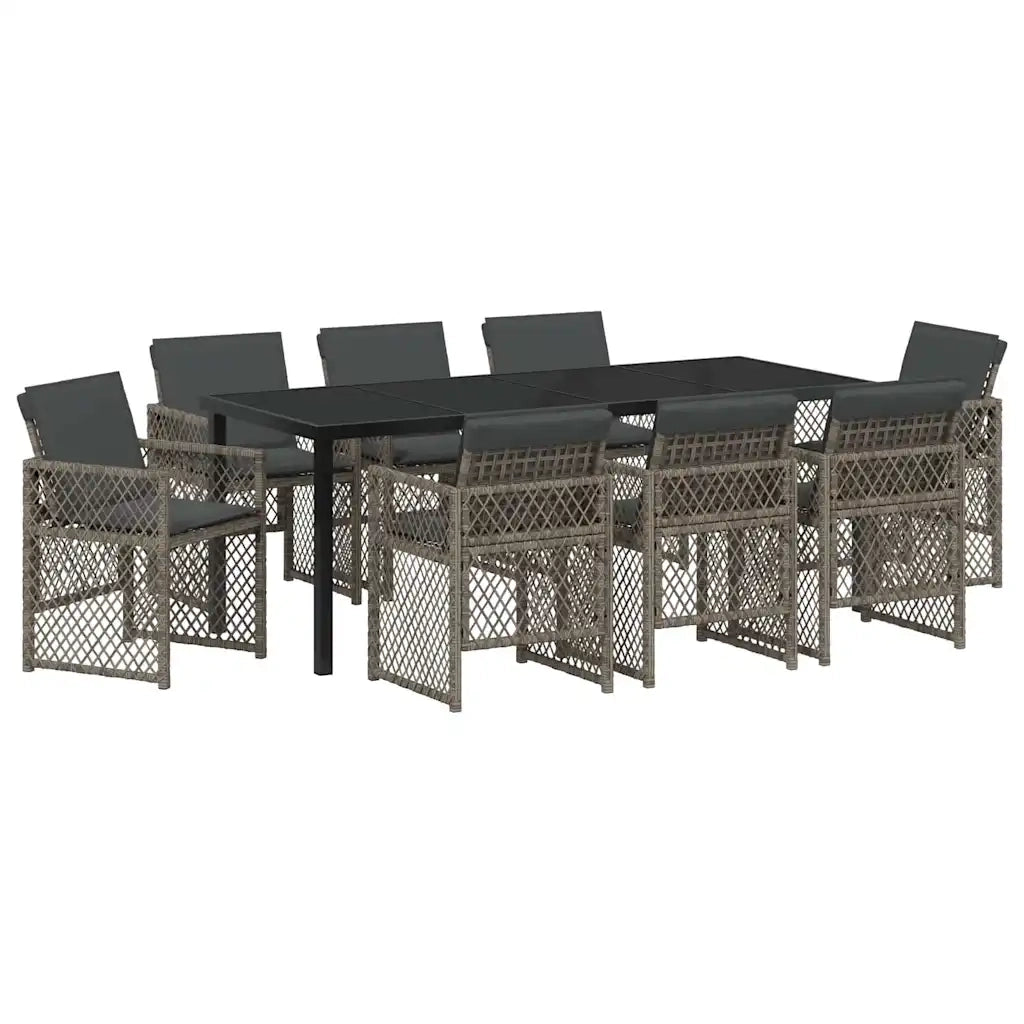 Set da Pranzo per Giardino 9 pcs Grigio polyrattan 3380628