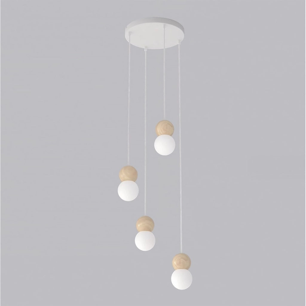 Lampada a sospensione LOOP in acciaio bianco opaco e legno