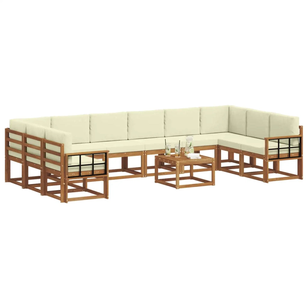 Set di divani da esterno con cuscino 11 pcs Naturale e Crema 3367098