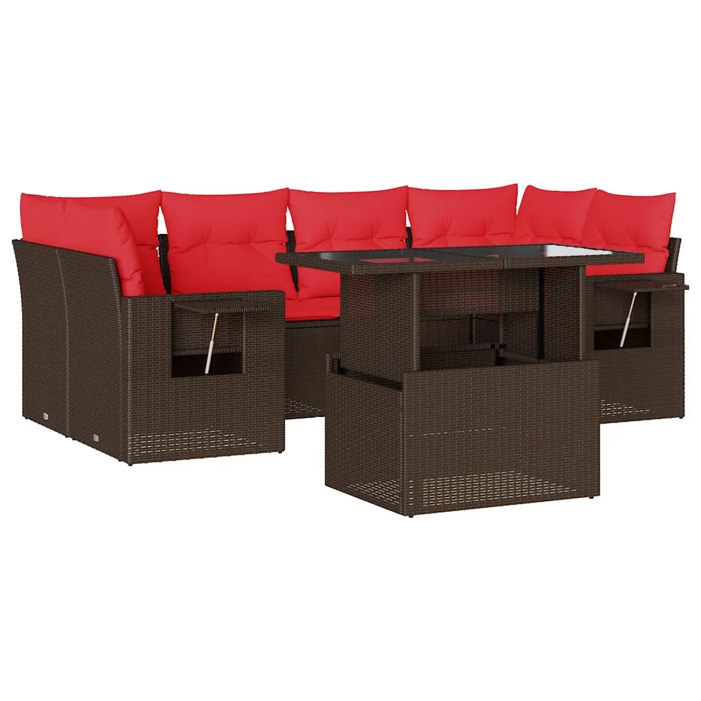 Set Divani da Giardino 7 pz con Cuscini Marrone in Polyrattan 3267764