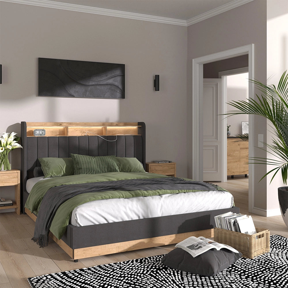 Vitalispa Letto imbottito Antracite 160x200 cm con 4 cassetti