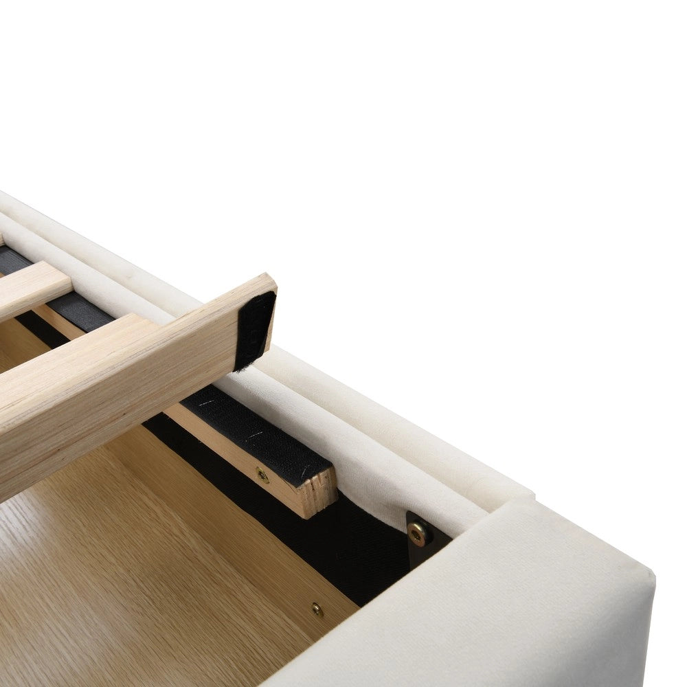 Letto Contenitore Imbottito ¨C MINIMAL ¨C Velluto Beige, 90x200, 2 Cassetti, Rete a Doghe