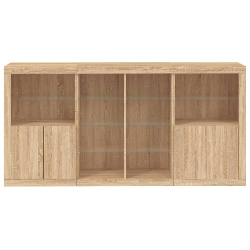 Buffet credenza cassettiera armadio mobile contenitore organizer per cucina soggiorno salotto con luci LED rovere Sonoma 202 x 37 x 100 cm marrone 02_0029952