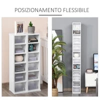 Set 2 Librerie Scaffale porta CD e DVD a 12 Ripiani Totali per 204 CD, in Legno, 21x22.5x88.5 cm, Bianco