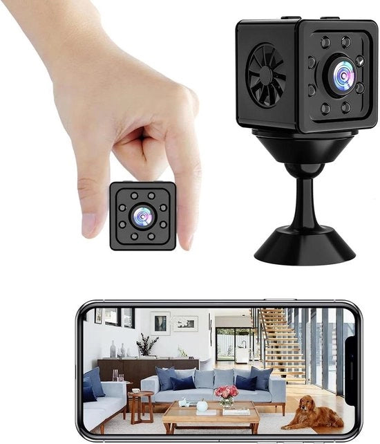 Camera di sicurezza Full HD 1080p WLAN per uso interno con lunga durata della batteria, trasmissione in tempo reale via app mobile e sensore di movimento