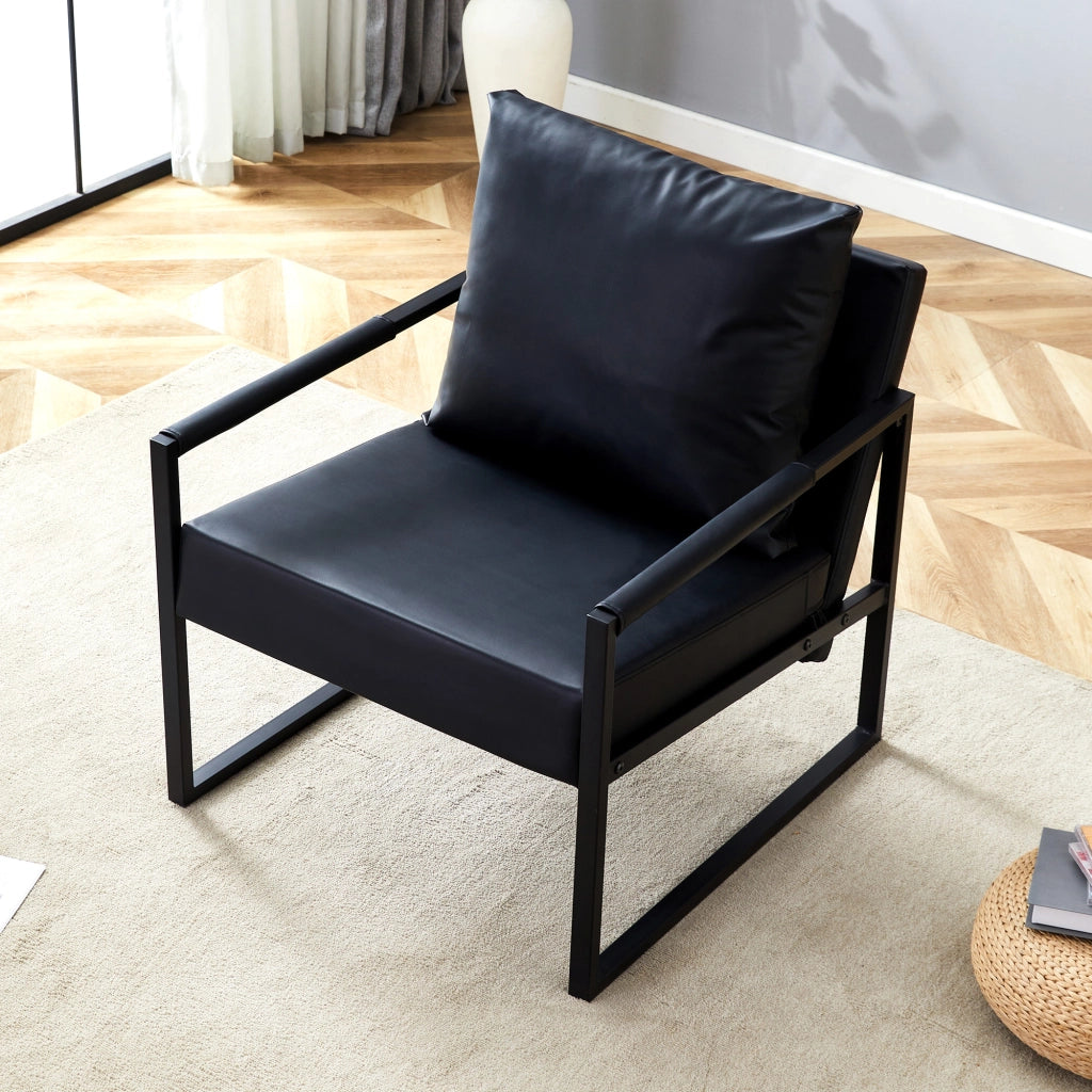 POLTRONA Moderna in metallo nero e pelle sintetica nera 79x65x28 cm