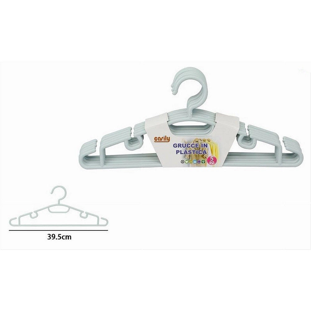 Trade Shop - Set 5 Pz Grucce Stampelle Appendiabito Plastica Vestiti Pantaloni Azzurro 79322 -
