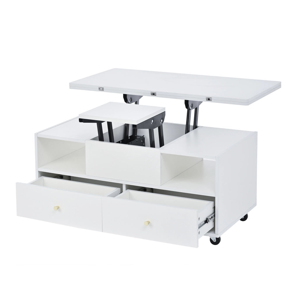 Tavolino da caffè 100x50x47;5 cm sollevabile e pieghevole in MDF bianco