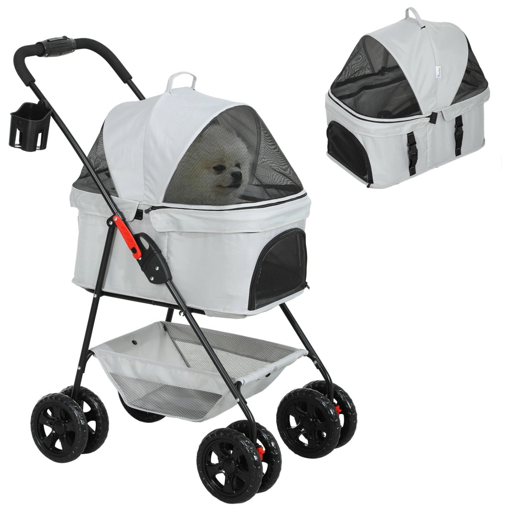 Carrello Trasporto Animali Domestici 3 in 1 ¨C Zephmum ¨C Grigio Pieghevole con 4 Ruote e Cestino Amovibile