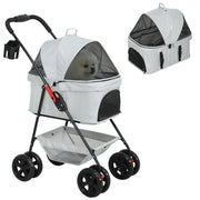 Carrello Trasporto Animali Domestici 3 in 1 ¨C Zephmum ¨C Grigio Pieghevole con 4 Ruote e Cestino Amovibile