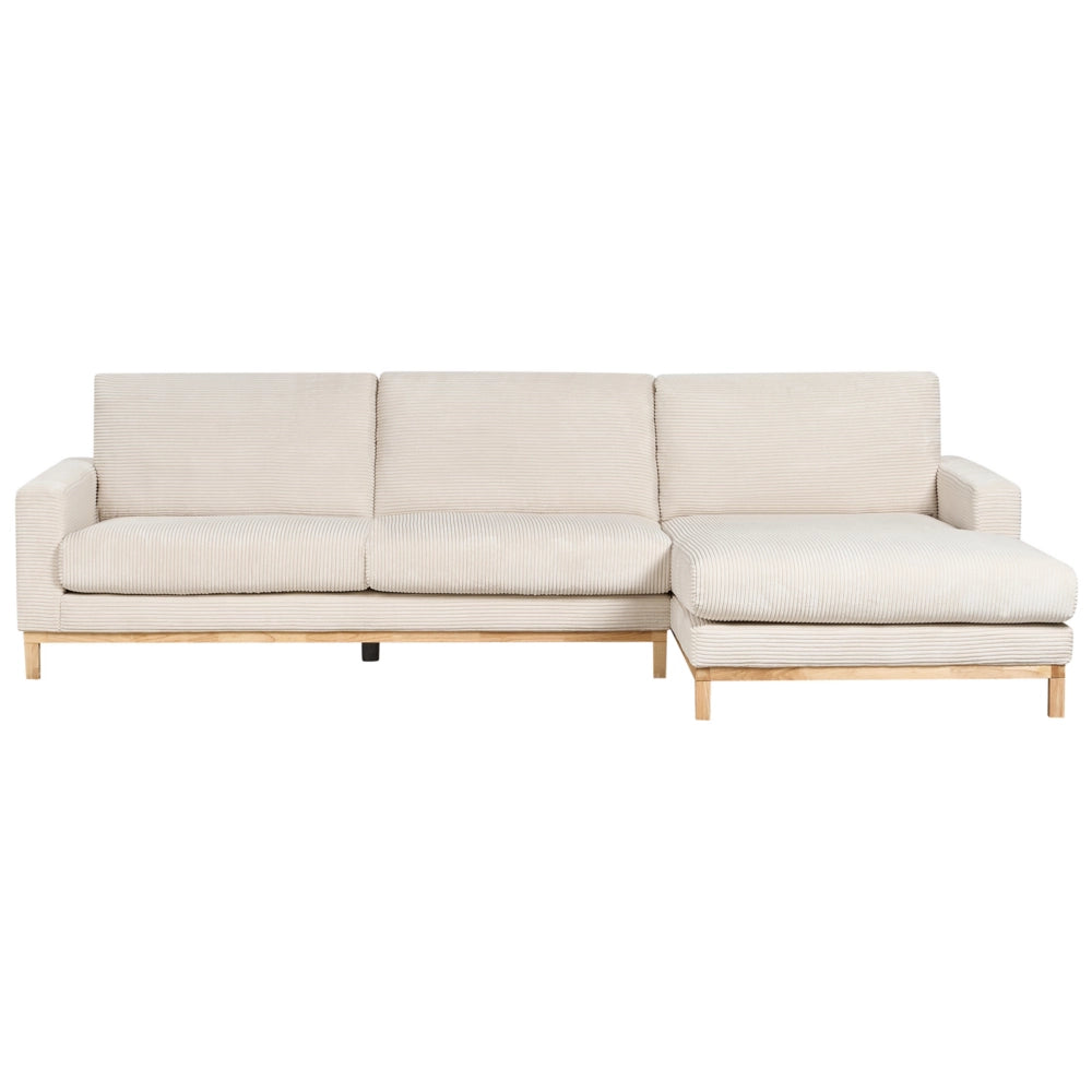 Divano angolare a sinistra Tappezzeria in corda jumbo beige chiaro Gambe in legno Elegante