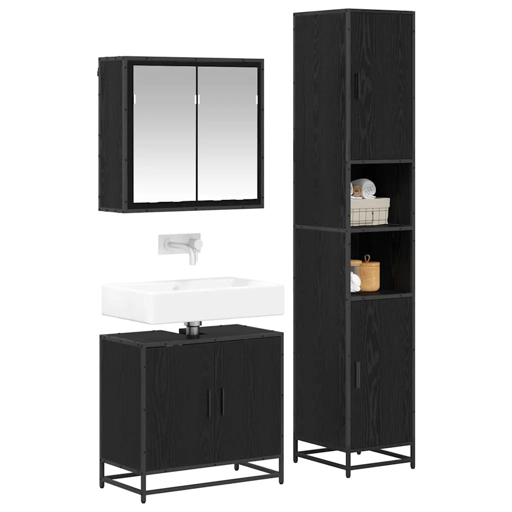 Set di mobili per il bagno 3 pcs Rovere Nero Legno multistrato 3402517