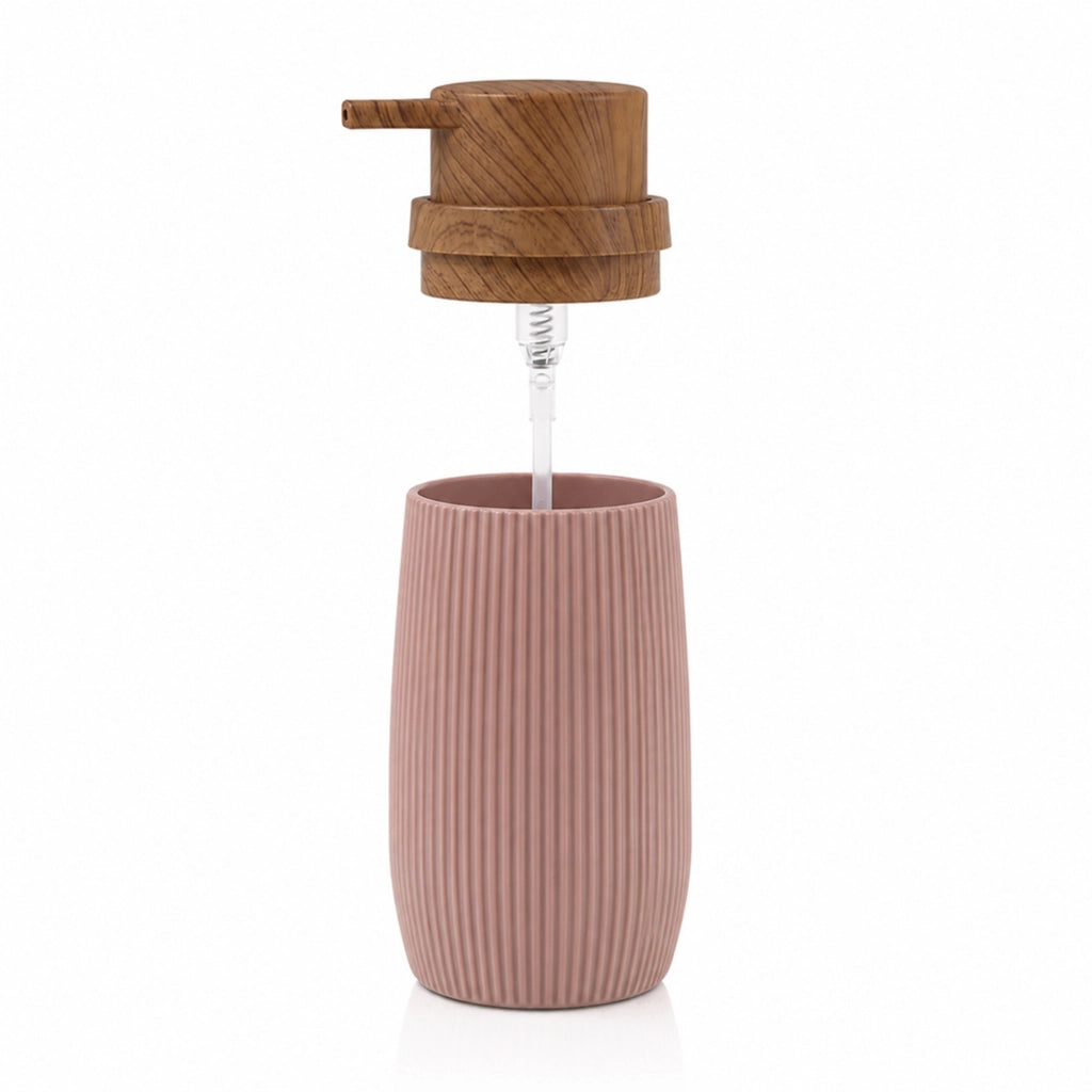 Set accessori bagno con dispenser e due portaspazzolini rosa cipria Blob