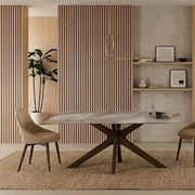 Tavolo da pranzo fisso in ceramica effetto marmo alabastro Thiago 180x90 cm fino a 8 posti | Duzzle