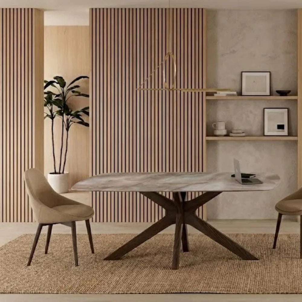Tavolo da pranzo fisso in ceramica effetto marmo alabastro Thiago 180x90 cm fino a 8 posti | Duzzle