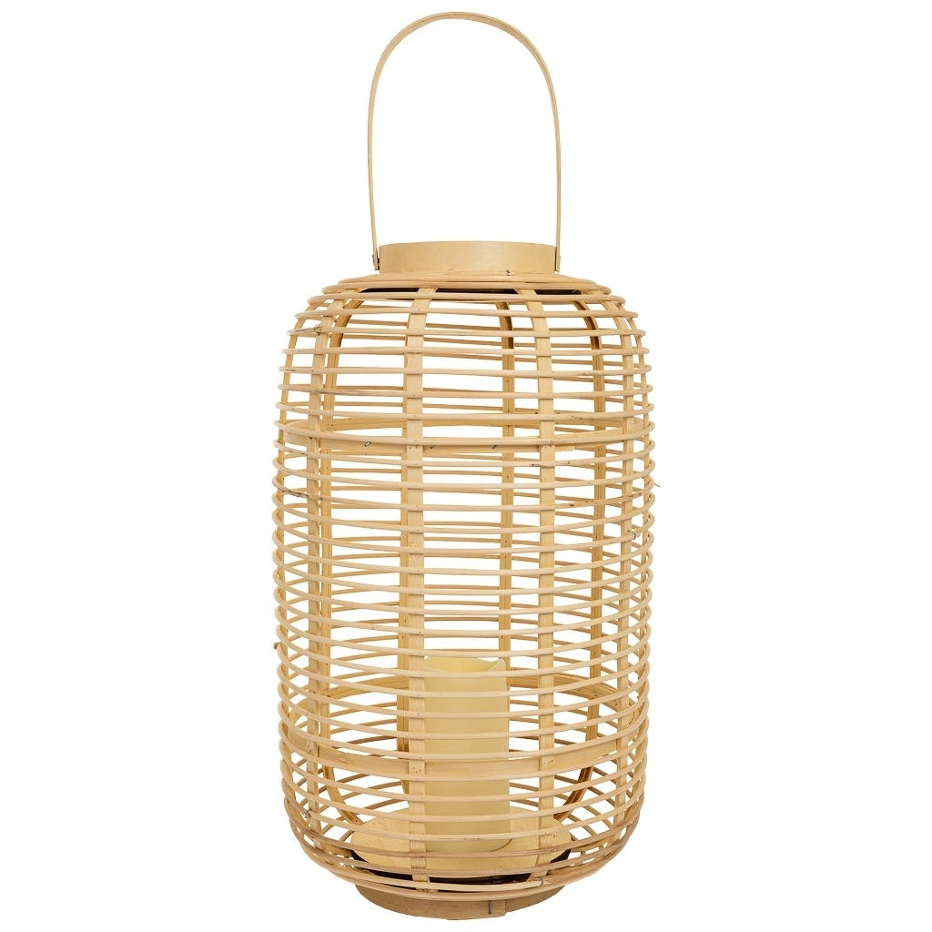 Lanterna portacandela con candelaLED in bambù e rattan marrone d29x48h