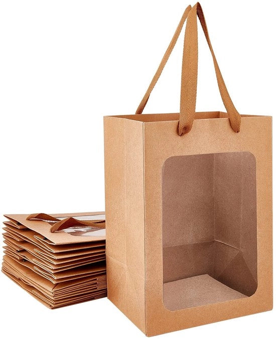 Zaino in Papier per 10 Stuks - 140 Litri - Con Finestra - 25x18x13cm - Ideale per Regali di Festa - Conservazione Alimentare - Zaini di Regalo
