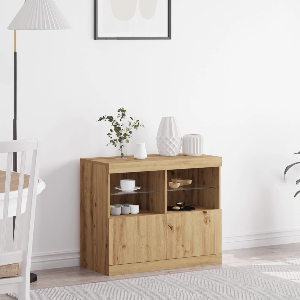 Credenza con luci LED Rovere artigianale 81x37x67 cm