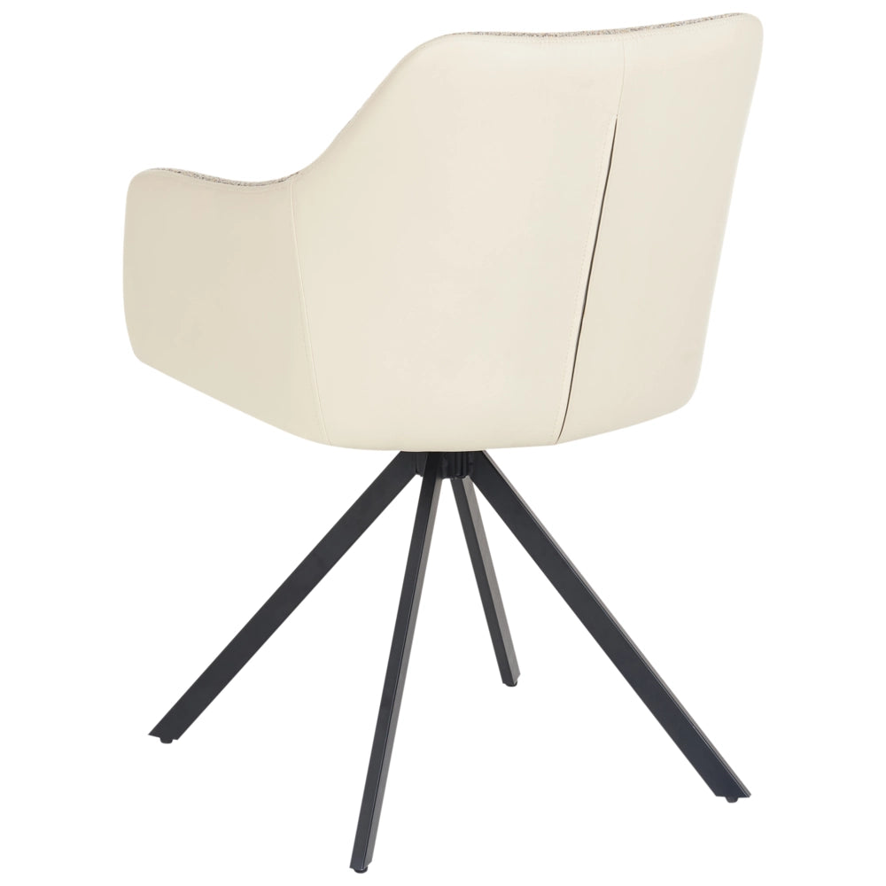 Set di 2 sedie in poliestere beige e finta pelle con gambe in metallo per la sala da pranzo