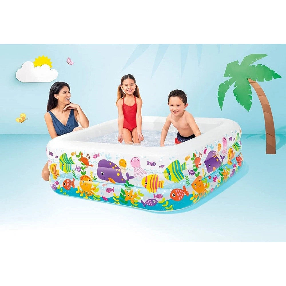 Trade Shop - Piscina Acquario Quadrata 159x159x50 Cm Per Bambini 3+ Anni 340 Lt Estate 57471 -
