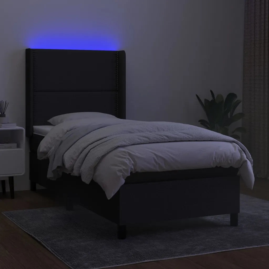 Letto a Molle con Materasso e LED Nero 100x200 cm in Tessuto 3138215