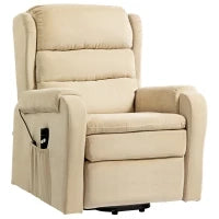 Poltrona Alzapersona Reclinabile a 160° con Poggiapiedi e Telecomando, in Velluto, 85x88x109 cm, Crema