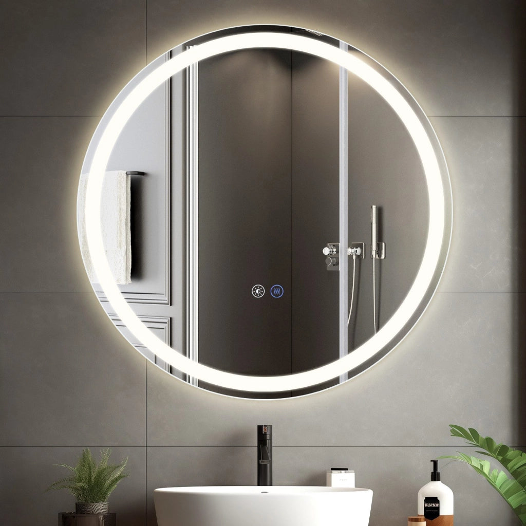 ZMH Specchio da Bagno con Luce LED Rotondo 80 cm con Interruttore Touch e Sensore IP44 Dimmabile 3000-6500K