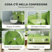 Gabbia per Criceti a 2 Livelli 44,5x28x44 cm 3 Porte con Ruota e Tubi Verde e Bianco