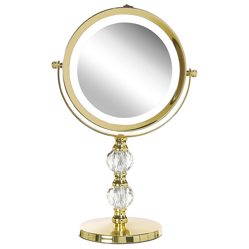 Specchio da tavolo double face per trucco a LED metallo dorato ø 13 cm 1x / 5x