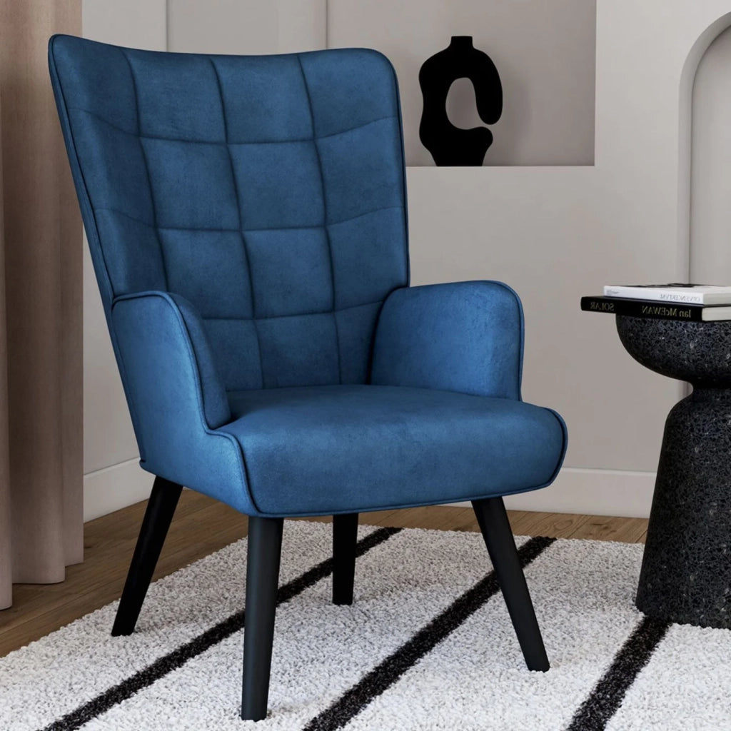 IDMarket - Poltrona scandinava in velluto blu ANIA
