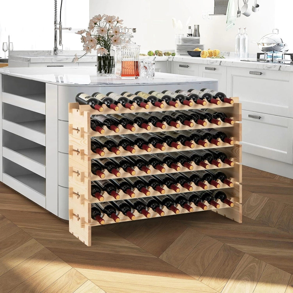 Cantinetta Portabottiglie Vino, Portabottiglie di Vino da 60 Bottiglie a 6 Ripiani, Scaffale Portavino da Terra per Cucina, Cantina e Ristorante (60 Bottiglie)