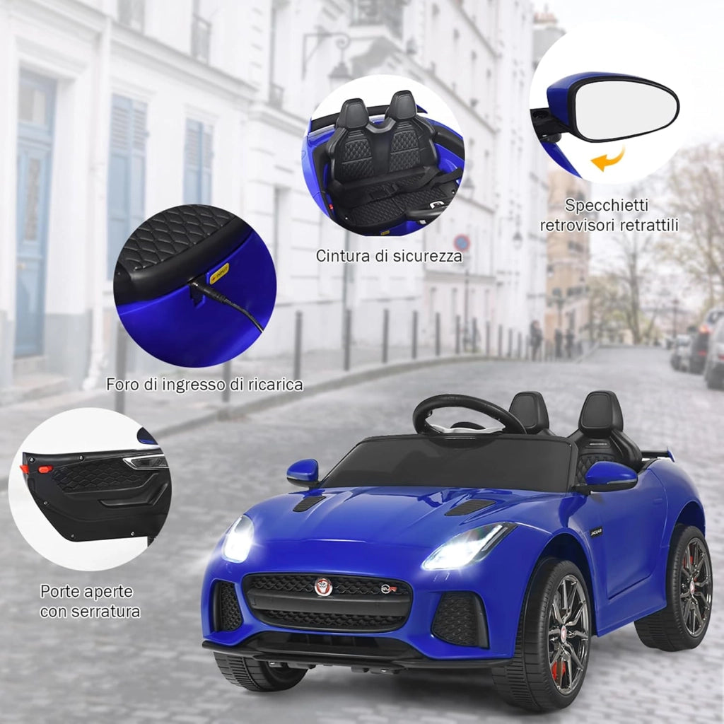 Jaguar Auto Elettrico 12 V per Bambini, Macchina Elettrica con Telecomando, con Luci Musica Storia, Avvio Lento, Velocità 3-5 km/h (Blu)