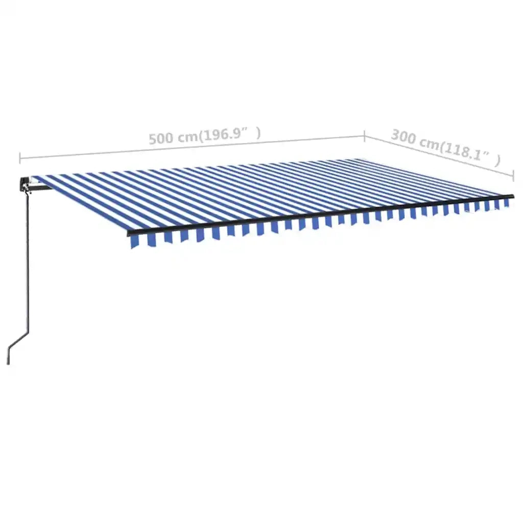 Tenda da Sole Retrattile Manuale con LED 500x300cm Blu e Bianca cod mxl 54764